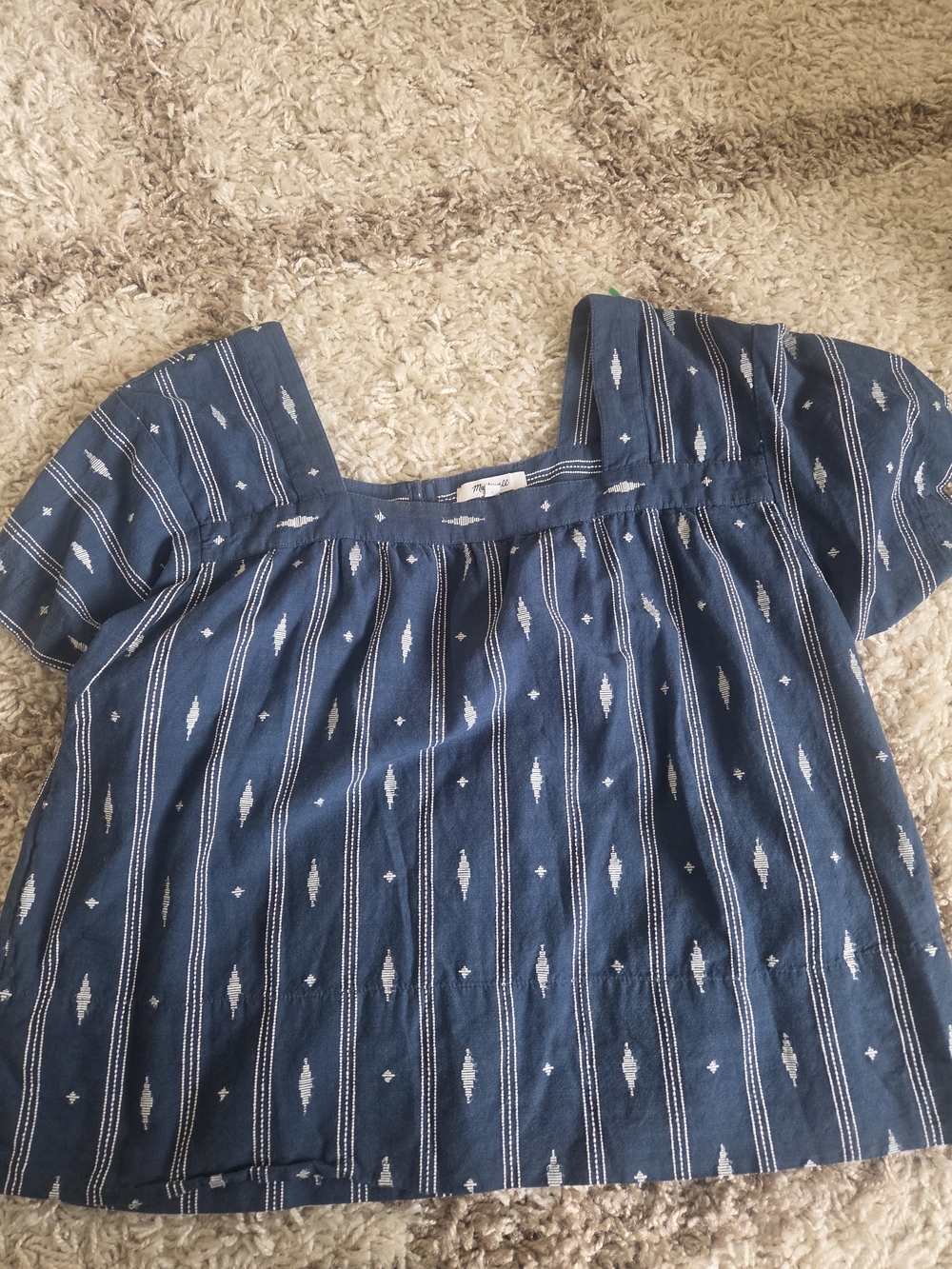 Madewell Navy Blue Embroidered Square-Neck Cotton Top